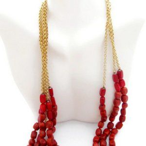 Three Strand Coral Beaded Necklace Signed Chapter